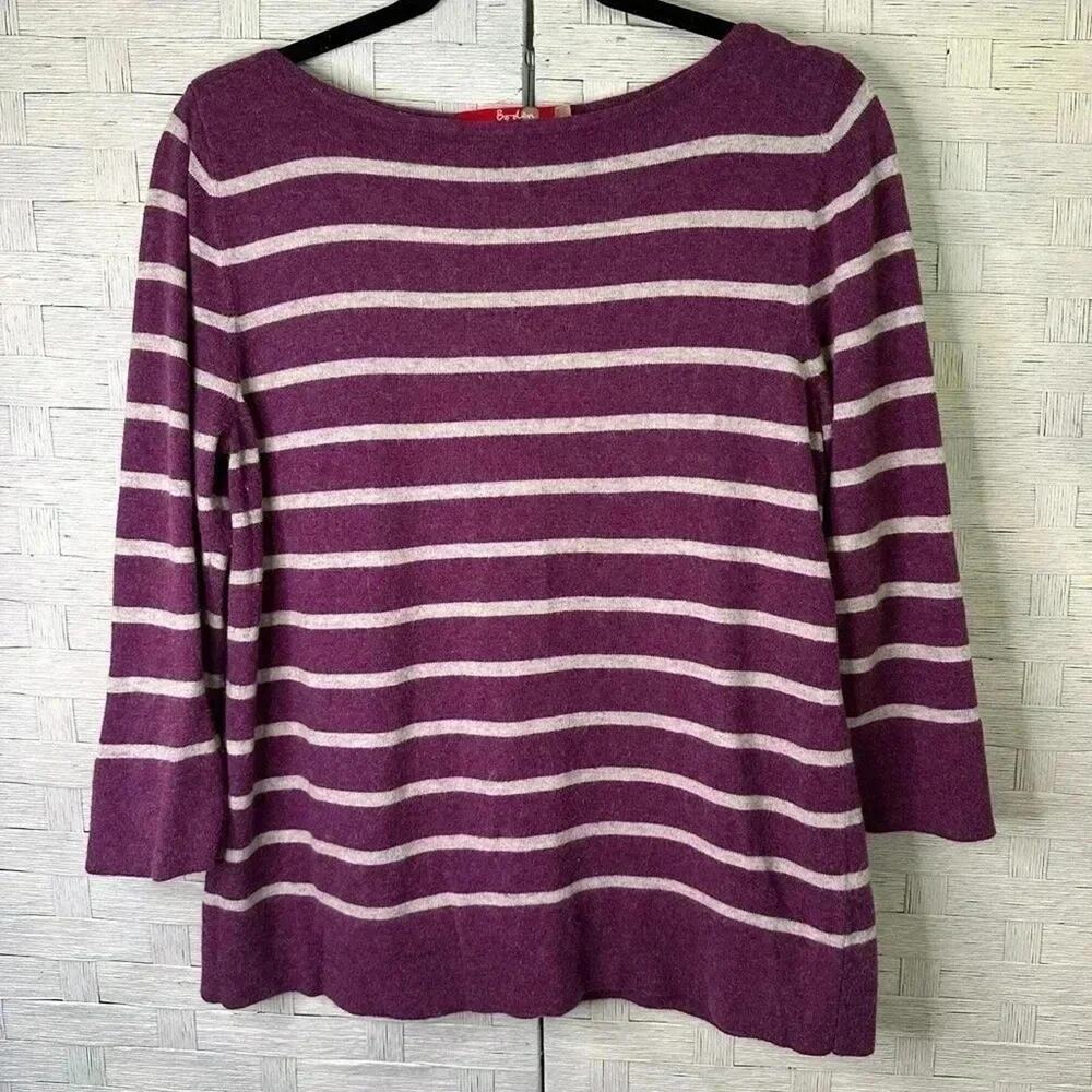 Boden Pullover Sweater cashmere and Gora cotton blend purple & gray striped